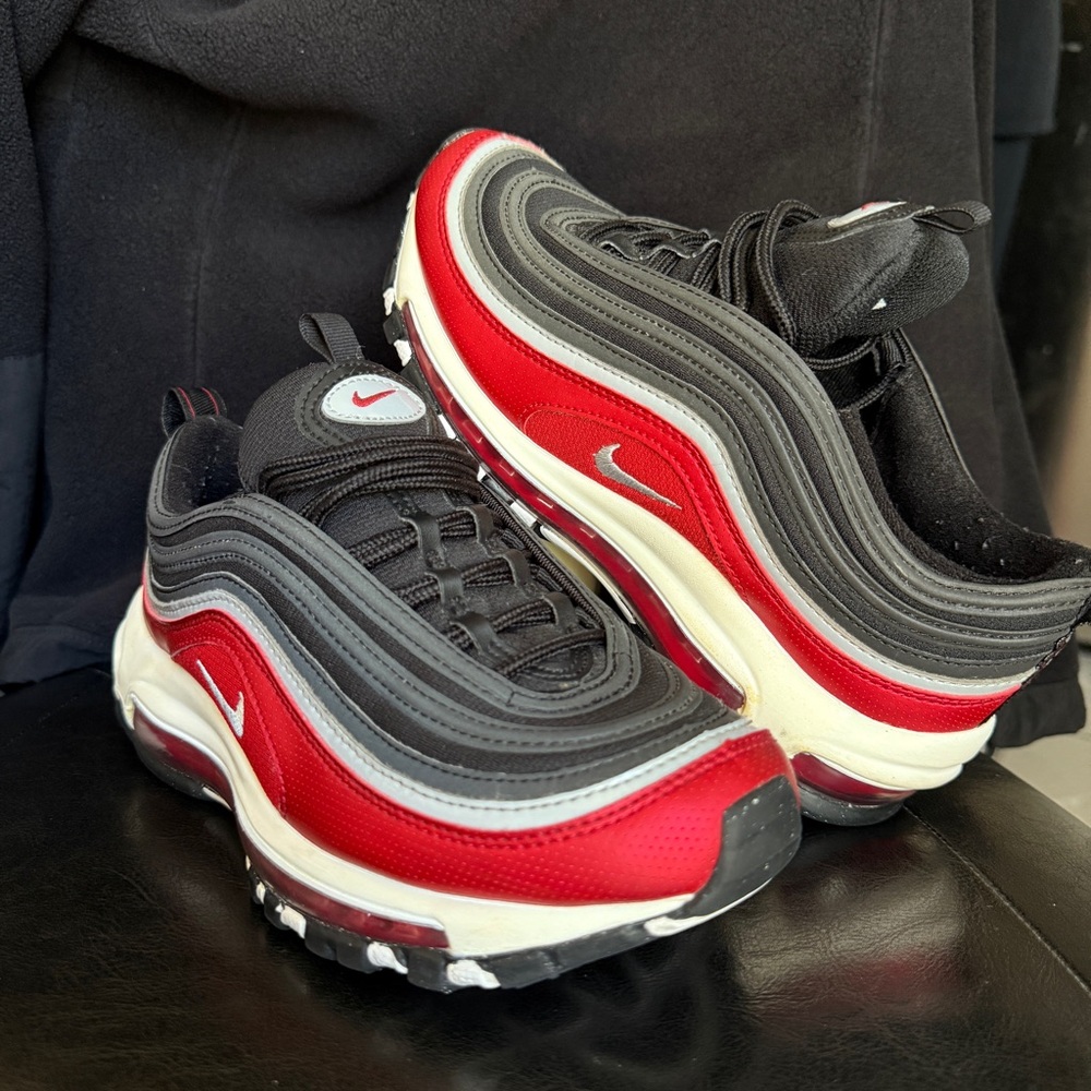 Nike Air Max 97 Black Silver Varsity Red Big Kids 4.5Y Women’s Size 6